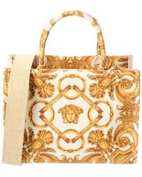 Versace - Printed Canvas & Leather Tote - Lyst