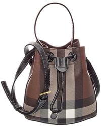 Burberry - Mini Check E-Canvas & Leather Bucket Bag - Lyst