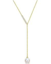 Rina Limor - 10K 0.07 Ct. Tw. Diamond & 8-8.5Mmmm Pearl Lariat Necklace - Lyst