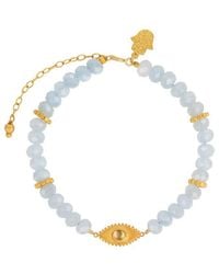 Karma and Luck - Plated Aquamarine Cz Beaded Bracelet - Lyst