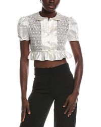 Miu Miu - Cropped Ruffled Duchesse Silk Satin & Lace Top - Lyst