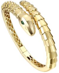 Rachel Glauber 14k Plated Cz Coiled Serpent Bypass Bangle Bracelet - Metallic