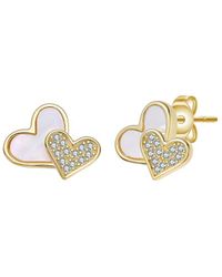 Genevive Jewelry - Pearl Cz Stud Earrings - Lyst