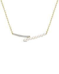 Rina Limor - Gold Over Silver 0.18 Ct. Tw. White Topaz 4-4.5mm Pearl Necklace - Lyst