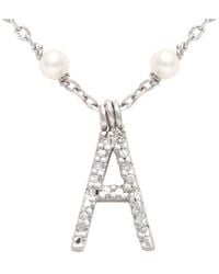 Jane Basch - Silver 0.12 Ct. Tw. Diamond 2mm Pearl Initial Necklace (a-z) - Lyst