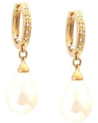 Gemstones - 0.03 Ct. Tw. Diamond & 6.5-7.5Mm Pearl 14K Earrings - Lyst
