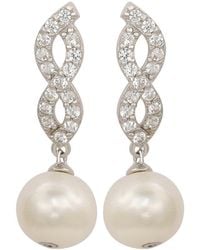 Suzy Levian - Silver Created White Sapphire & 8mm Pearl Infinity Dangle Earring - Lyst