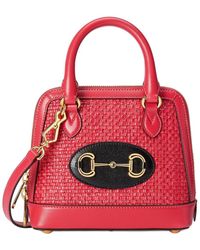Gucci - Horsebit 1955 Top Handle Bag Raffia & Leather Mini Shoulder Bag - Lyst