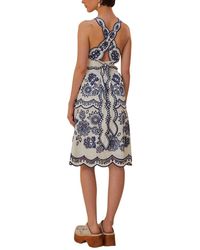 farm rio linen-blend cut-out midi-dress Farm Rio Piped Cutout Linen-Blend Midi Dress In Green - 40% Off