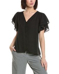 Cece - Double Flutter Shirred Shoulder Blouse - Lyst