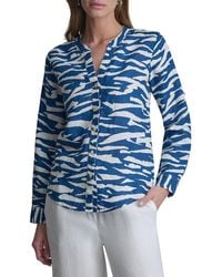 DKNY - Printed Linen Roll Tab Shirt - Lyst
