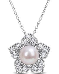 Rina Limor - Silver 1.35 Ct. Tw. White Sapphire 8.5-9mm Pearl Necklace - Lyst