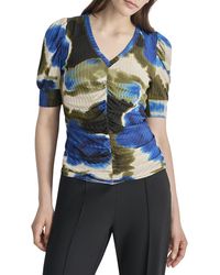 DKNY - Puff Sleeve Printed Top - Lyst