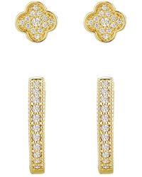 Adornia - 14K Plated Cz Huggie & Clover Stud Earring Set - Lyst