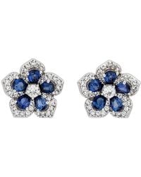 Suzy Levian - Flower 0.02 Ct. Tw. Diamond & Sapphire Stud Earrings - Lyst