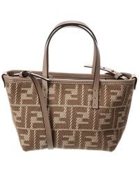 Fendi - Roll Mini Ff Jacquard & Leather Tote - Lyst