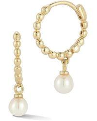 Ember Fine Jewelry - 14K 4Mm Pearl Charm Beaded Huggie Earrings - Lyst