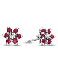 Diana M. Jewels - Fine Jewelry 14k 0.58 Ct. Tw. Diamond & Ruby Flower Cluster Earrings - Lyst