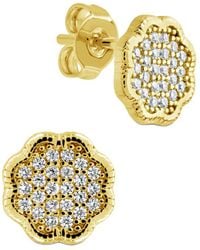 Sterling Forever - 14K Plated Cz Rose Petal Studs - Lyst