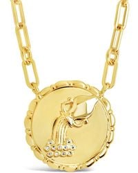 Sterling Forever - 14k Plated Cz Bold Link Aquarius Zodiac Necklace - Lyst