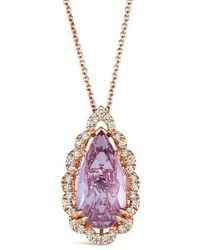 Le Vian - Le Vian 14K Rose 4.01 Ct. Tw. Diamond & Amethyst Drop Pendant Necklace - Lyst