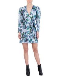 BCBGMAXAZRIA - Floral Surplice Neck Puff Sleeve Mini Dress - Lyst