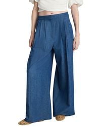 Kenneth Cole - High-Rise Fly Front Triple Pleat Wide Leg Chambray Pant - Lyst