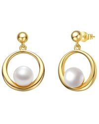 Genevive Jewelry - 14k Over Silver 6.5mm Pearl Dangle Earrings - Lyst