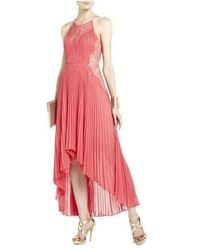 BCBGMAXAZRIA - Maryella Deep Coral Pleat And Lace Dres - Lyst