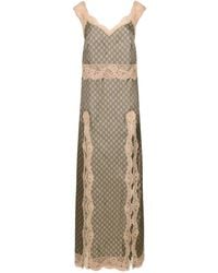 Gucci - GG Supreme Lace Trim Silk Maxi Dress - Lyst