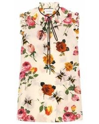 Gucci - Rose Print Ivory Silk Shirt - Lyst