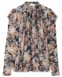Zimmermann - Tempest Frolic Ruffled Floral Print Silk Blouse M - Lyst