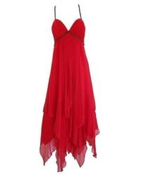 BCBGMAXAZRIA - New Red Silk Asymmetrical Embellished Dress - Lyst