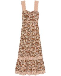 Gucci - Floral-print Lace-trimmed Twill Dress - Lyst