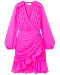 Giambattista Valli - Ruched Neon Silk-chiffon Mini Dress - Lyst
