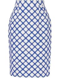 Jonathan Saunders Printed Textured-cotton Pencil Skirt - Blue
