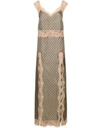Gucci - GG Supreme Lace Trim Silk Maxi Dress - Lyst