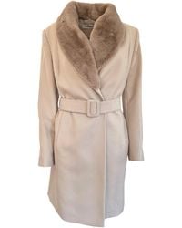 Cult Moda - Faux Fur Collar Wrap Trench Coat - Lyst