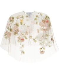 Marchesa notte Tulle Capelet With 3d Flowers - White