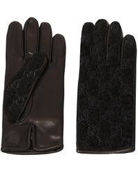 Gucci - Black Leather Embossed Monogram GG Gloves - Lyst