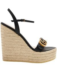 Gucci - GG Espadrille Wedge Sandals Leather - Lyst