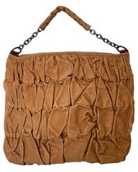 BCBGMAXAZRIA Brown Leather Ruched Details Tote Bag