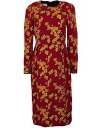 Dries Van Noten - Burgundy Gold Floral Jacquard Midi Dress - Lyst