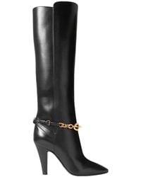 Saint Laurent - Le Maillon Chain Leather Knee Boots - Lyst