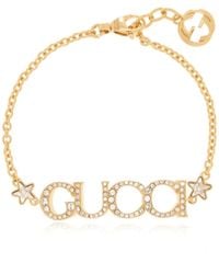 Gucci - Script Crystal Logo Bracelet Gold - Lyst