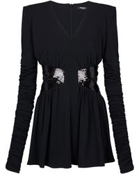 Balmain - Sequin-embellished V-neck Mini Dress - Lyst