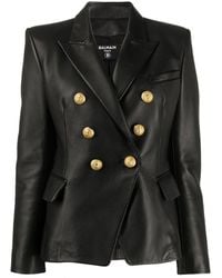 Balmain - Double-Breasted Leather Blazer - Lyst