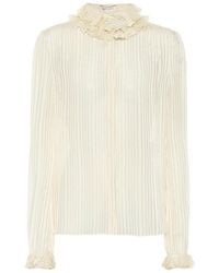 Saint Laurent - Ivory Ruffle-collar Striped Silk Shirt - Lyst