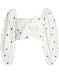 FARM Rio - Flower-embroidered Cotton Crop Top - Lyst