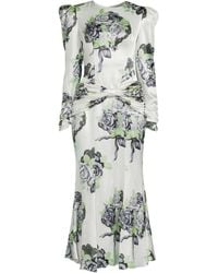 Alessandra Rich - Silk Satin Rose Print Midi Dress - Lyst